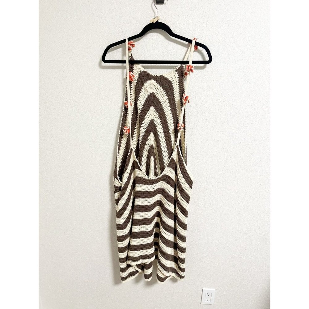 Celandine Anthropologie Womens Crochet Halter Mini Dress Striped Brown Cream 3X - Picture 3 of 8